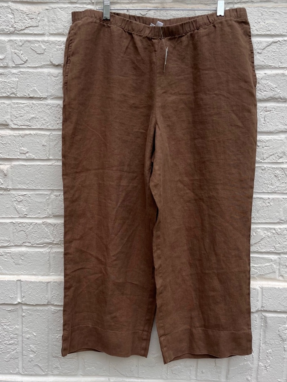 J. Jill Love Linen Large Brown Wide Leg Cropped Pants NWT